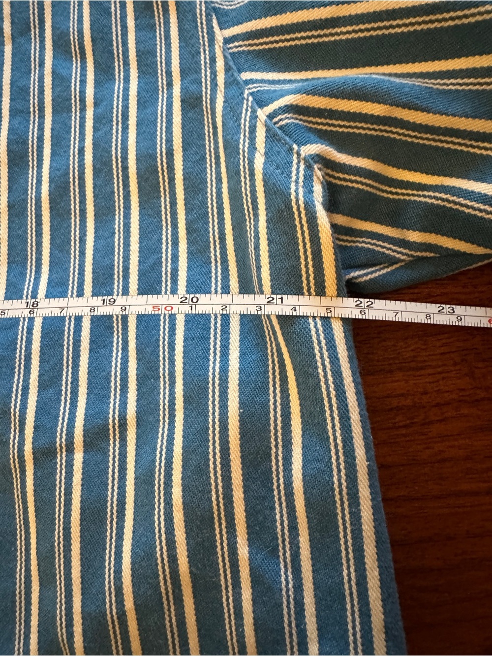 Big Bud Stripe Button-Up Chore Jacket in Blue and White with Orange Buttons - Picture 7 of 9